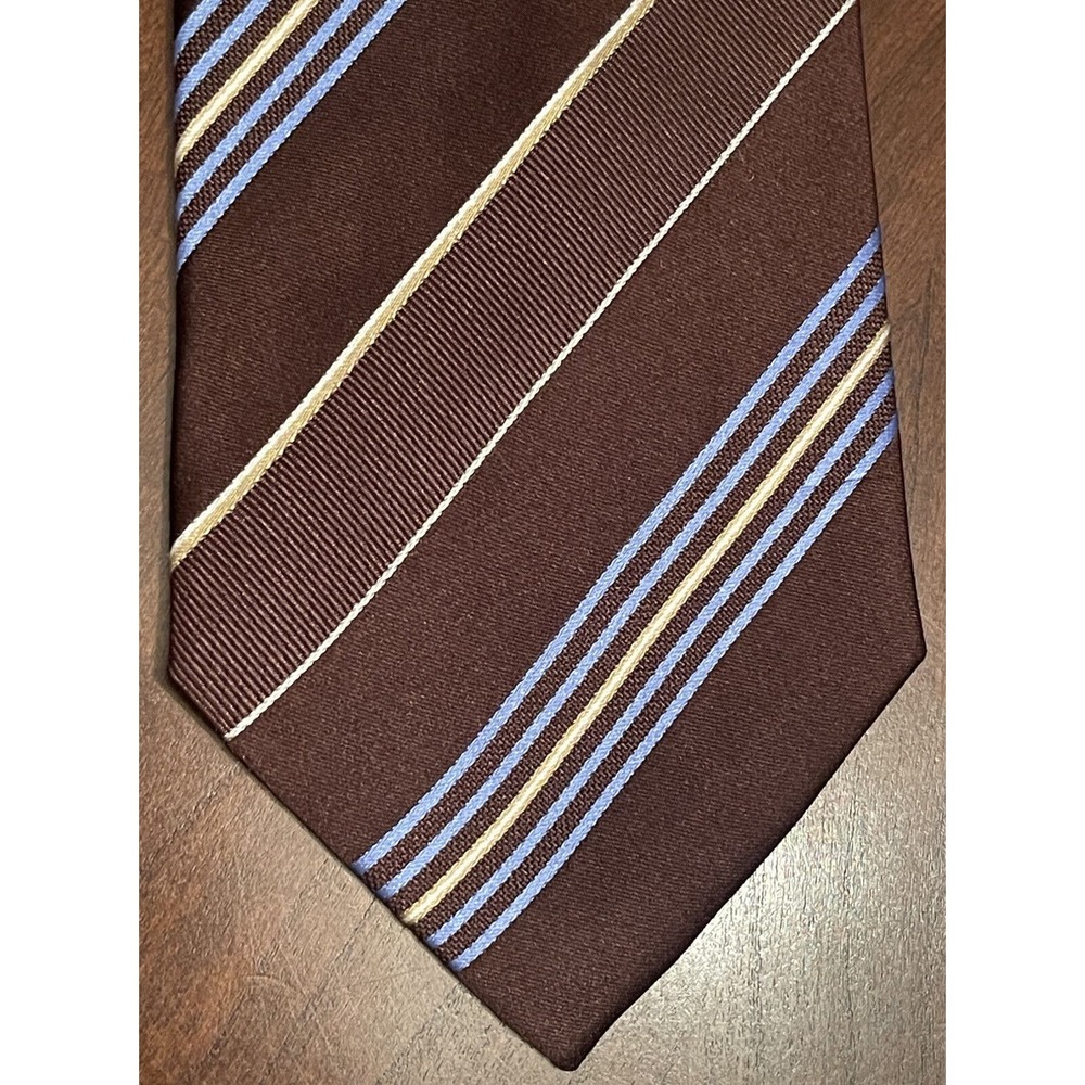 Geoffrey Beene Repp Brown Blue Hand Made 100% Silk Men’s Neck Tie Made In China
